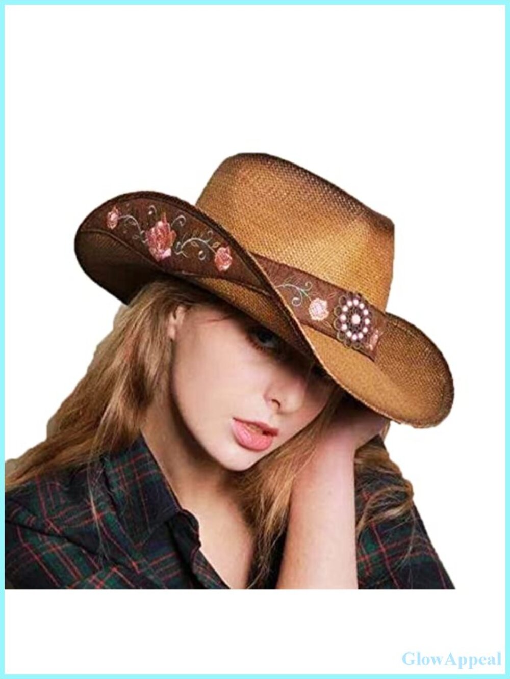 Straw Cowgirl Hat with Embroidered Floral Pattern for Music Festivals